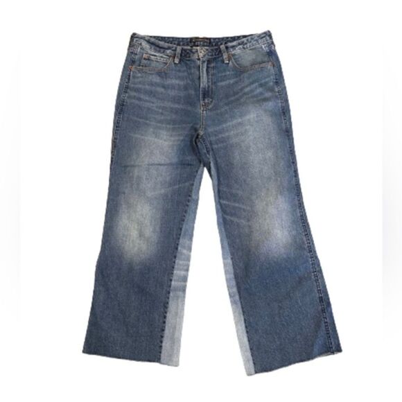 Abercrombie & Fitch Crop Two Tone wide leg jeans Raw hem - Picture 1 of 5